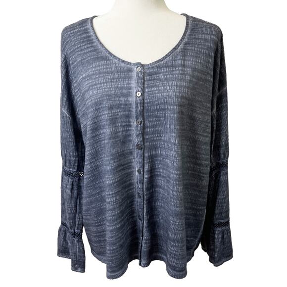 Style & Co Women's Top S Blue Tiered Bell Sleeve Button Up Boho Peasant NWOT - Picture 1 of 12